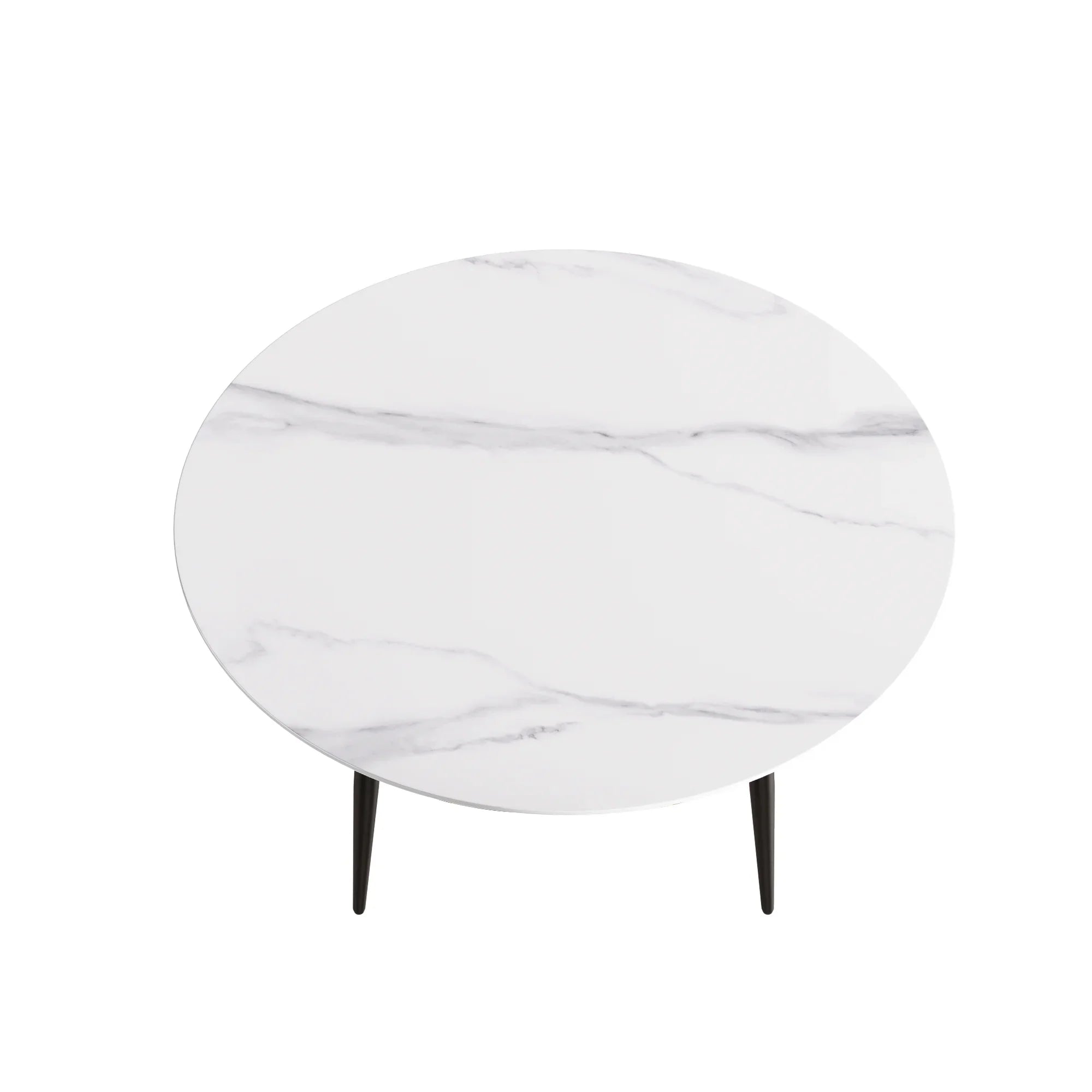 Table de salle à manger Marbella en pierre frittée | Ronde 59 cm, blanc brillant, avec piètement en métal