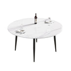Table de salle à manger Marbella en pierre frittée | Ronde 59 cm, blanc brillant, avec piètement en métal