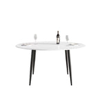 Table de salle à manger Marbella en pierre frittée | Ronde 59 cm, blanc brillant, avec piètement en métal