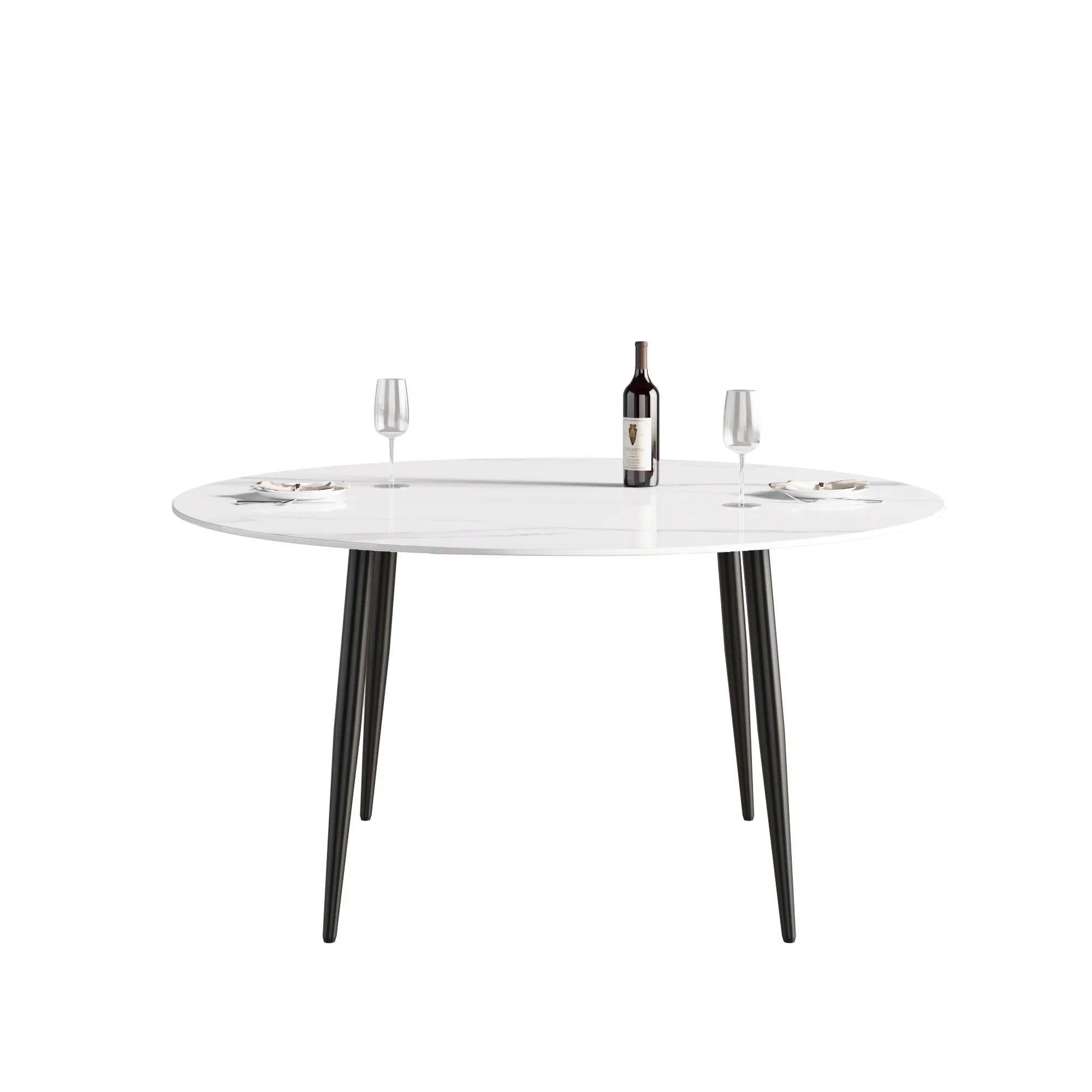 Table de salle à manger Marbella en pierre frittée | Ronde 59 cm, blanc brillant, avec piètement en métal