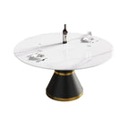 Table de salle à manger Marbella en pierre frittée | Ronde 59 cm, blanc brillant, avec piètement en métal