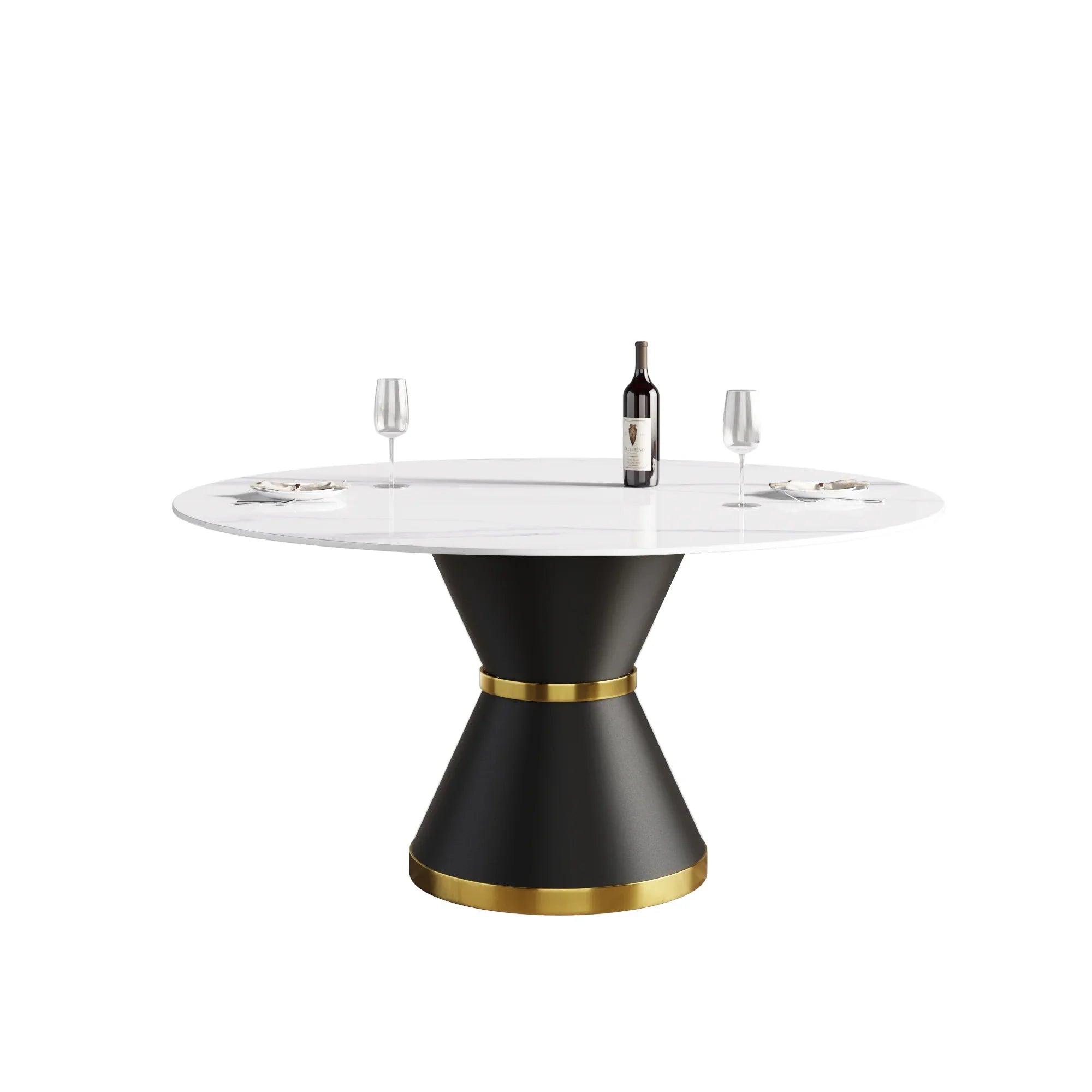 Table de salle à manger Marbella en pierre frittée | Ronde 59 cm, blanc brillant, avec piètement en métal