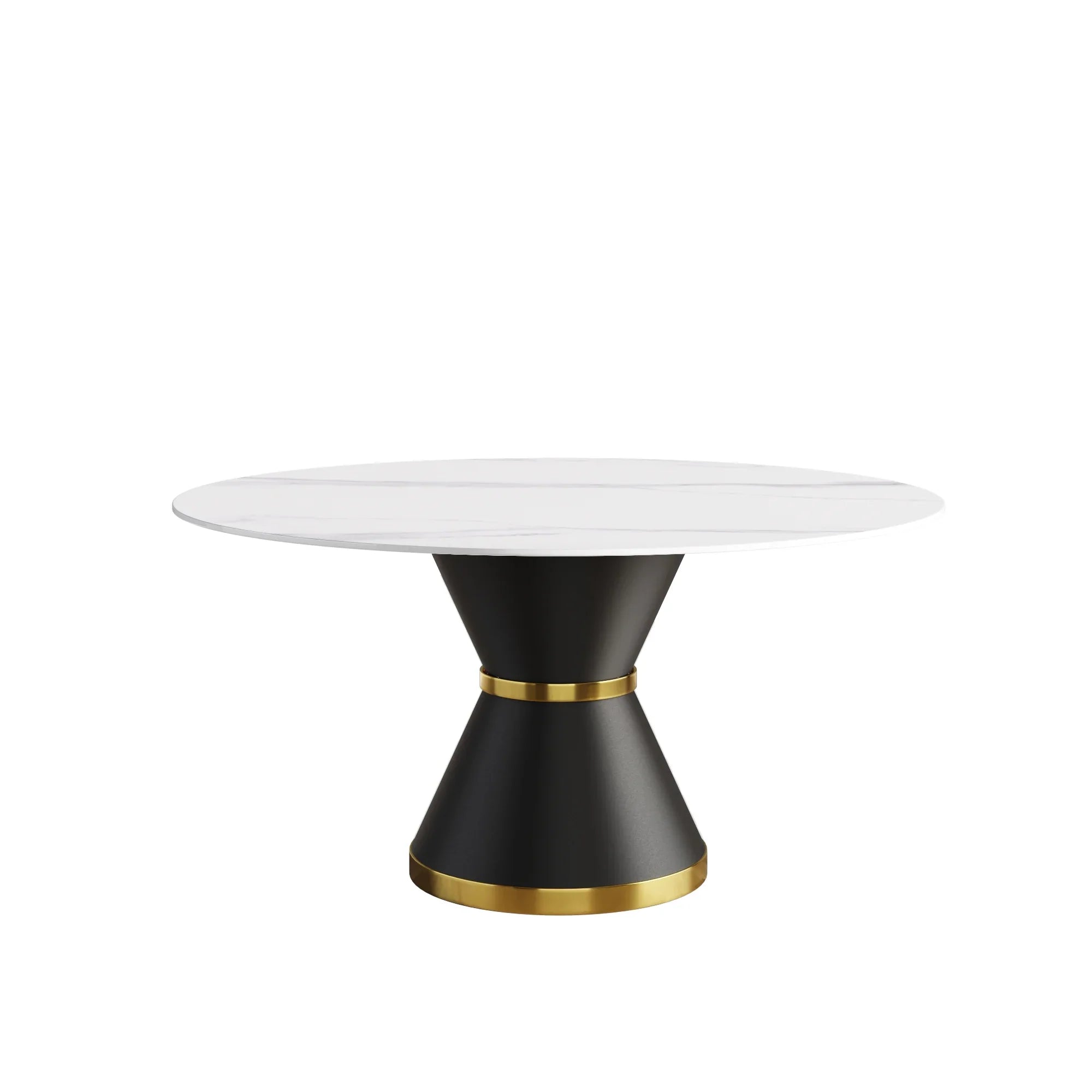 Table de salle à manger Marbella en pierre frittée | Ronde 59 cm, blanc brillant, avec piètement en métal