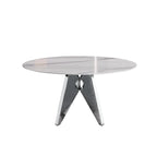 Table de salle à manger Marbella en pierre frittée | Ronde 59 cm, blanc brillant, avec piètement en métal