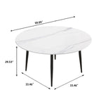 Table de salle à manger Marbella en pierre frittée | Ronde 59 cm, blanc brillant, avec piètement en métal