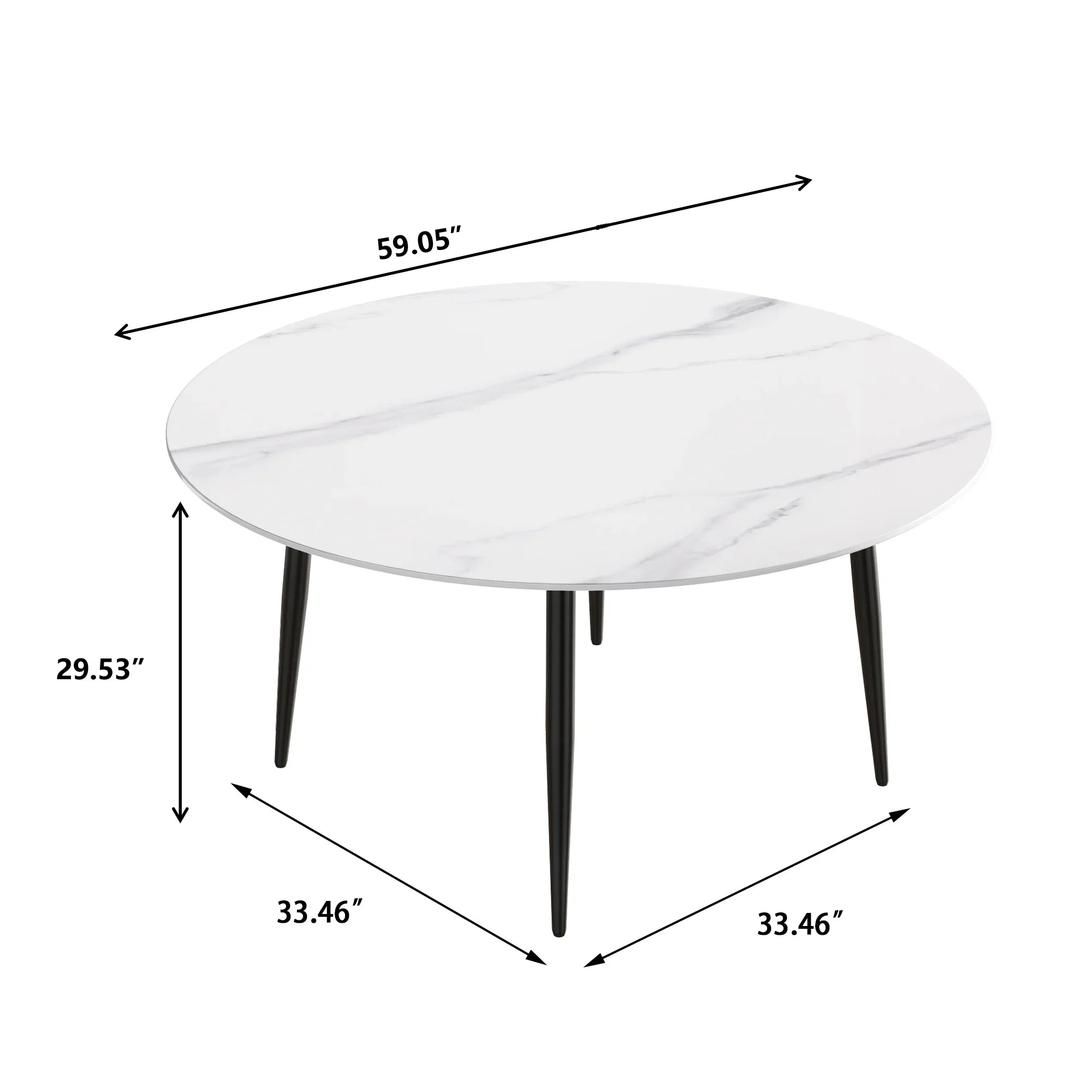 Table de salle à manger Marbella en pierre frittée | Ronde 59 cm, blanc brillant, avec piètement en métal