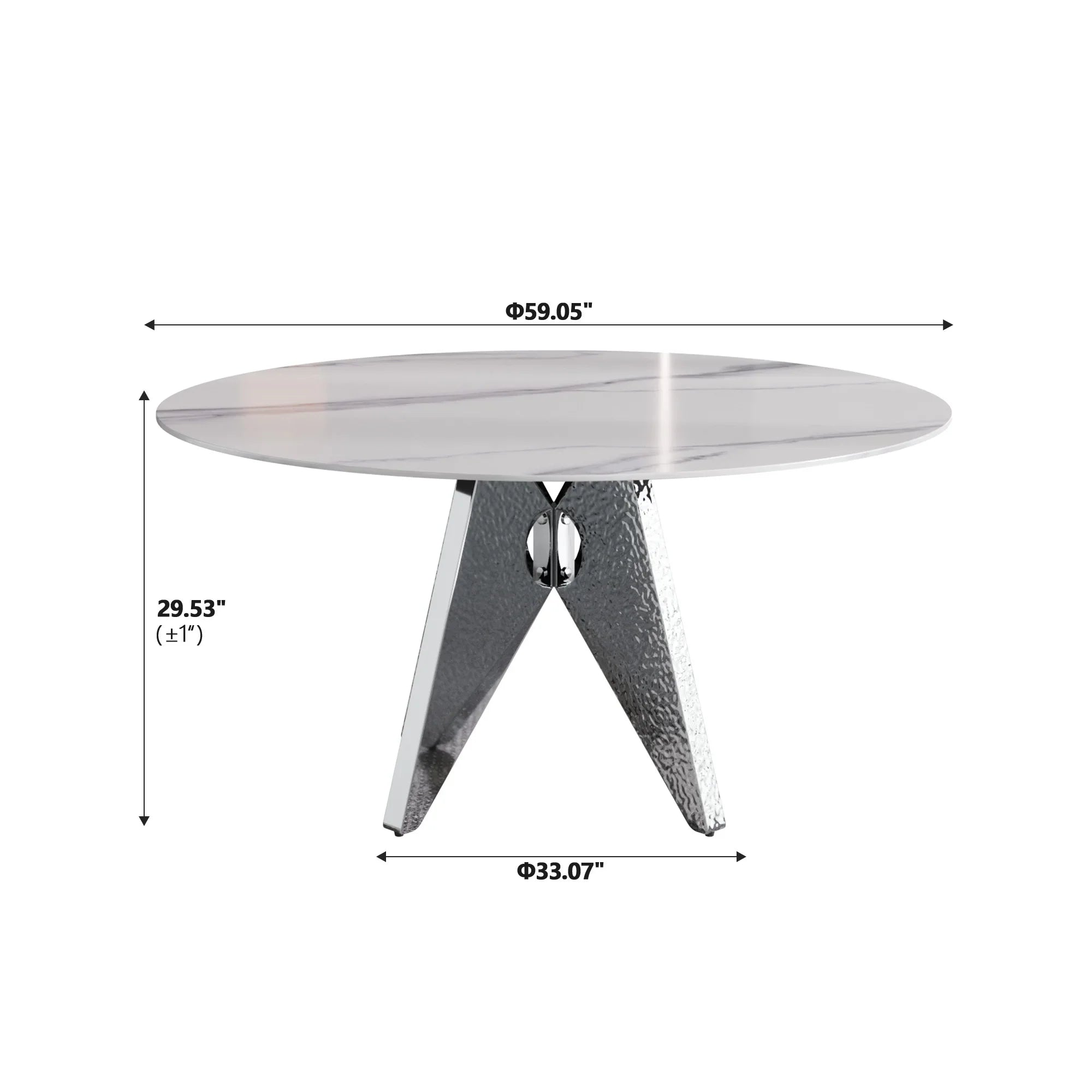 Table de salle à manger Marbella en pierre frittée | Ronde 59 cm, blanc brillant, avec piètement en métal