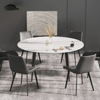 Table de salle à manger Marbella en pierre frittée | Ronde 59 cm, blanc brillant, avec piètement en métal