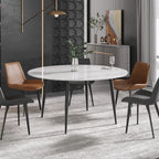 Table de salle à manger Marbella en pierre frittée | Ronde 59 cm, blanc brillant, avec piètement en métal