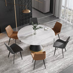 Table de salle à manger Marbella en pierre frittée | Ronde 59 cm, blanc brillant, avec piètement en métal