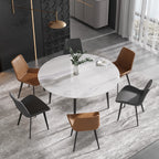 Table de salle à manger Marbella en pierre frittée | Ronde 59 cm, blanc brillant, avec piètement en métal