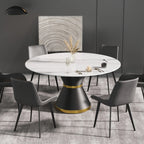 Table de salle à manger Marbella en pierre frittée | Ronde 59 cm, blanc brillant, avec piètement en métal