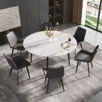 Table de salle à manger Marbella en pierre frittée | Ronde 59 cm, blanc brillant, avec piètement en métal