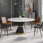 Table de salle à manger Marbella en pierre frittée | Ronde 59 cm, blanc brillant, avec piètement en métal