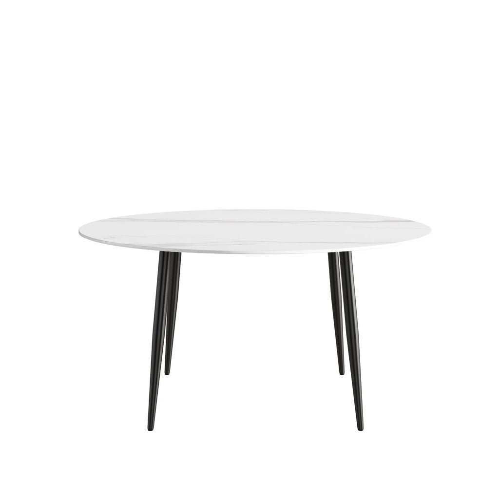 Table de salle à manger Marbella en pierre frittée | Ronde 59 cm, blanc brillant, avec piètement en métal