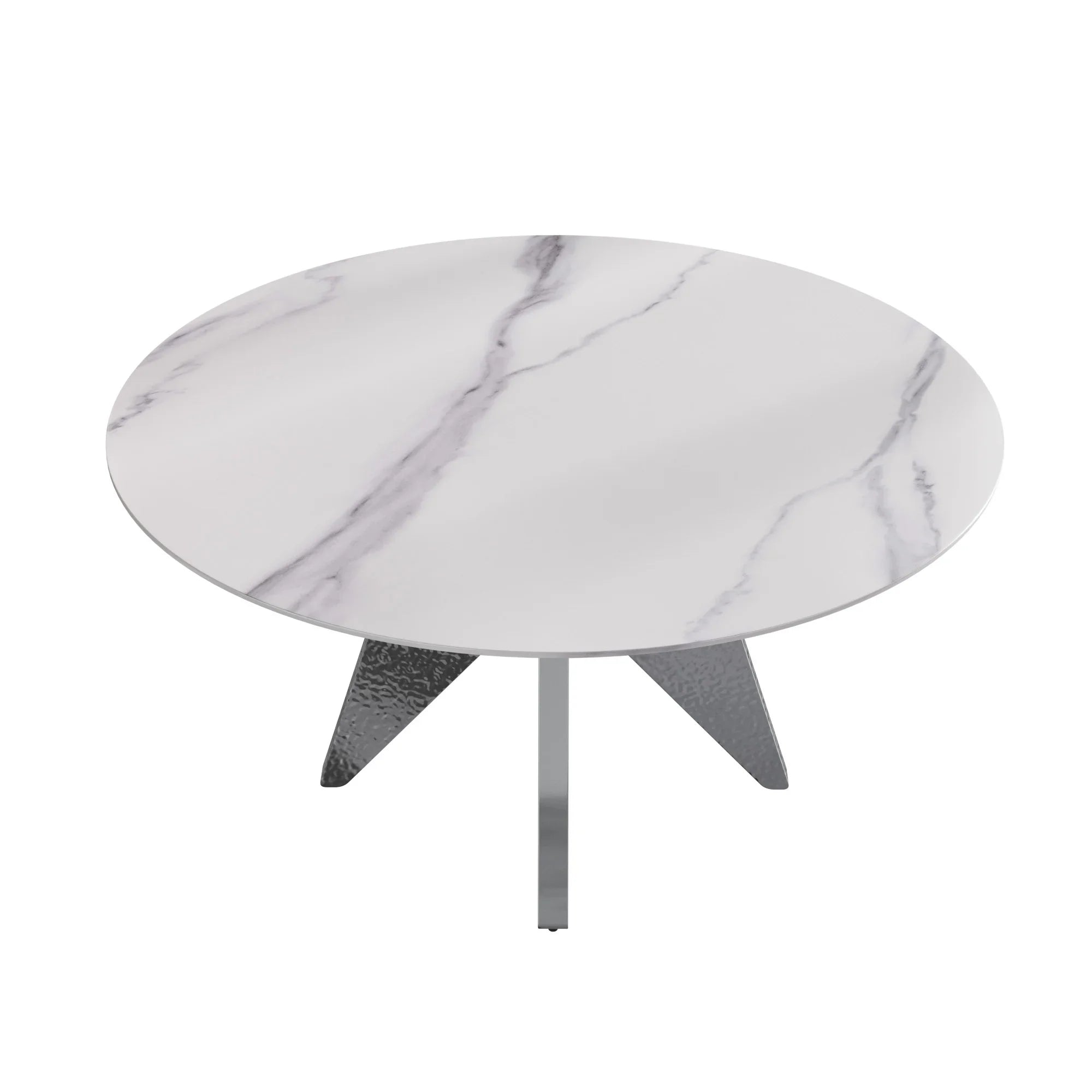 Table de salle à manger Marbella en pierre frittée | Ronde 59 cm, blanc brillant, avec piètement en métal