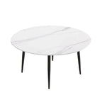 Table de salle à manger Marbella en pierre frittée | Ronde 59 cm, blanc brillant, avec piètement en métal