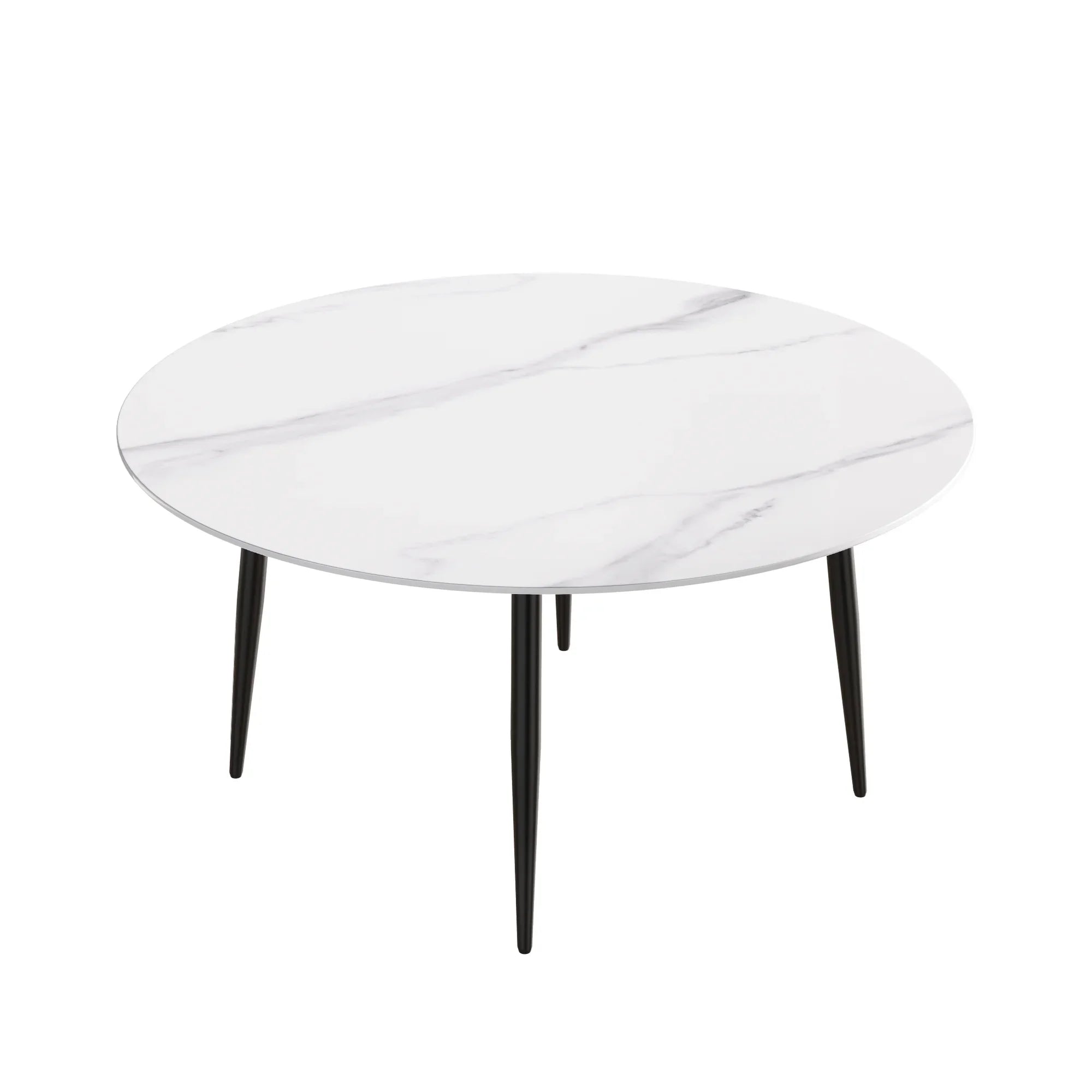 Table de salle à manger Marbella en pierre frittée | Ronde 59 cm, blanc brillant, avec piètement en métal