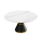 Table de salle à manger Marbella en pierre frittée | Ronde 59 cm, blanc brillant, avec piètement en métal