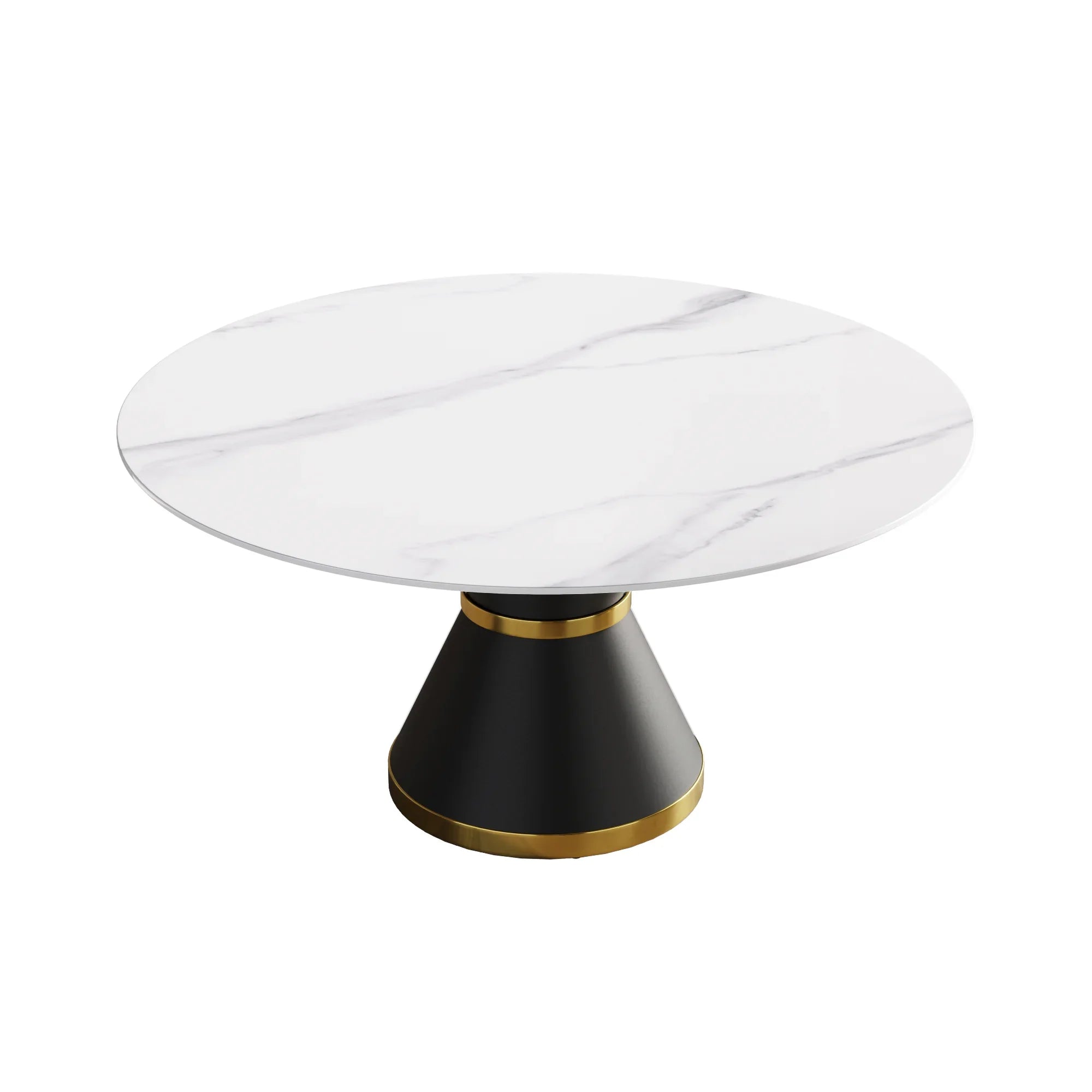 Table de salle à manger Marbella en pierre frittée | Ronde 59 cm, blanc brillant, avec piètement en métal