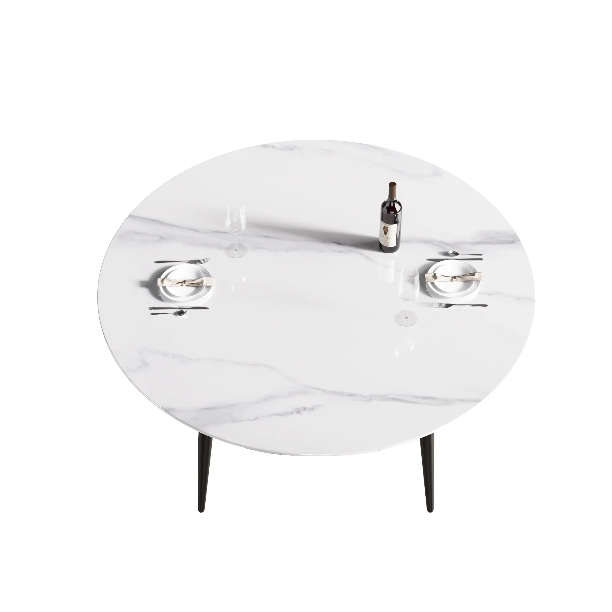 Table de salle à manger Marbella en pierre frittée | Ronde 59 cm, blanc brillant, avec piètement en métal