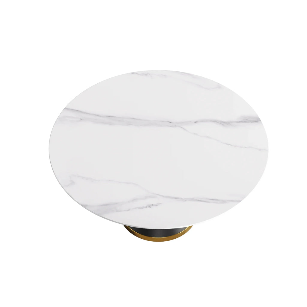Table de salle à manger Marbella en pierre frittée | Ronde 59 cm, blanc brillant, avec piètement en métal