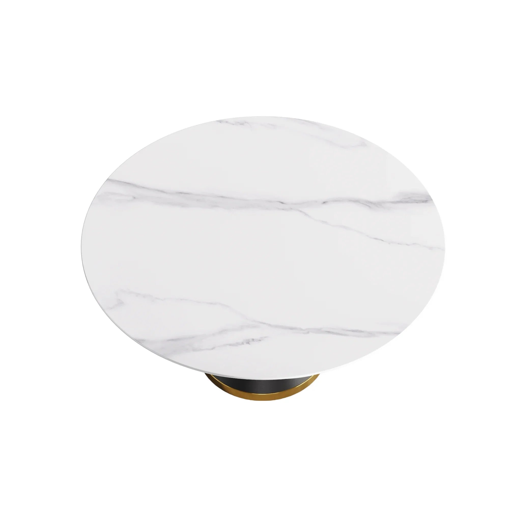 Table de salle à manger Marbella en pierre frittée | Ronde 59 cm, blanc brillant, avec piètement en métal