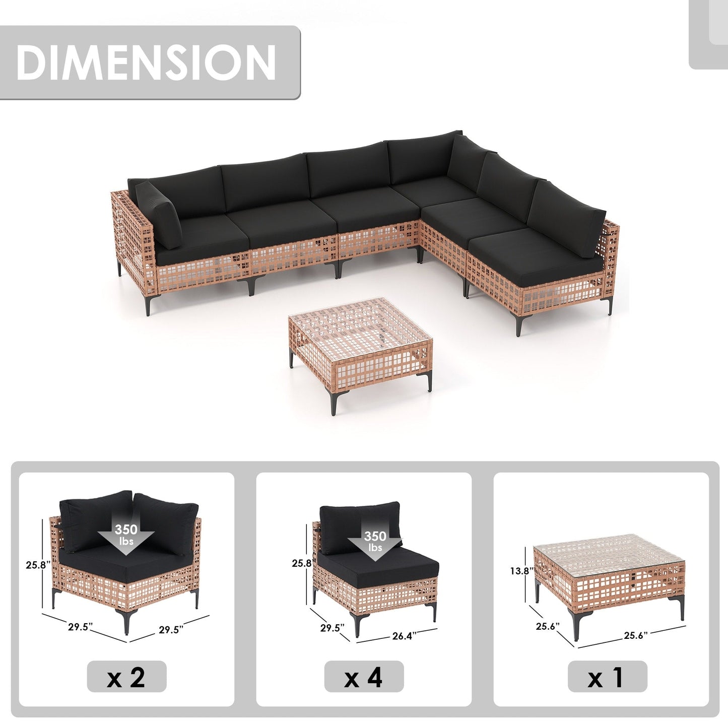 6 - Person Outdoor Sectional Seating Group with Cushions