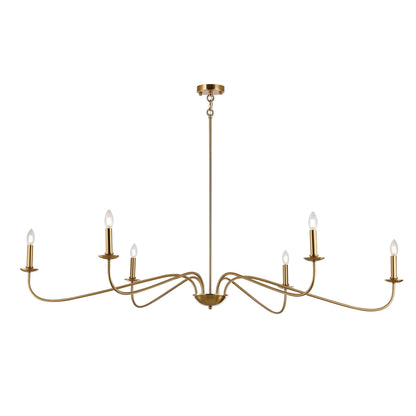 6 Light 64 Inches Minimalist Chandelier in Matte Black / Gold /Chrome - N/A