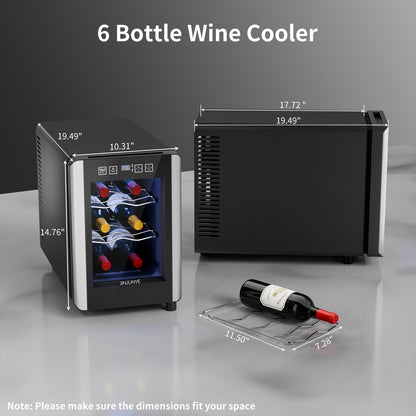 6-Bottle Wine Cooler Refrigerator(46-66°F),Mini Freestanding Beverage Cooler for Summer,Wine Cooler with Temperature Control