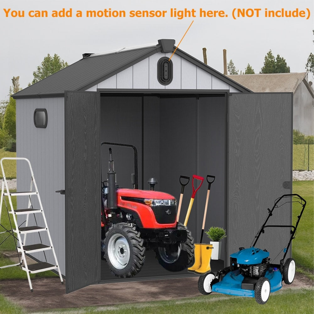6 ft x 4 ft/6 ft x 8 ft/8 ft x 6 ft/8 ft x 10 ft All-Weather Resin Outdoor Plastic Storage Shed w/Floor, Spire Tool Shed