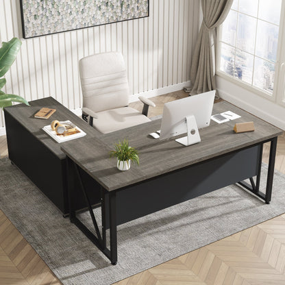 63 L-Shaped Computer Desk with 47 inches Lateral File Cabinet, Executive Desk Home Office Furniture Desk Set