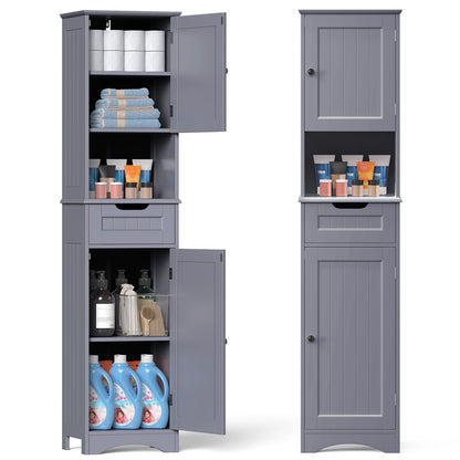 67'' Tall Bathroom Narrow Linen Cabinet, 5 Tiers Solid Wood Freestanding Storage Cabinet