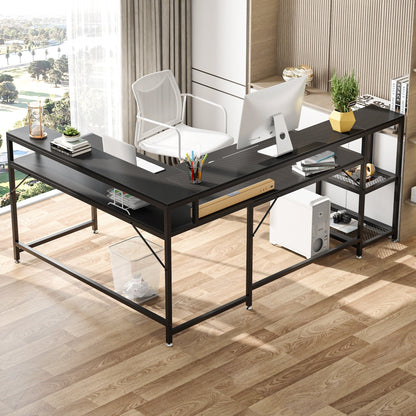 L Shaped Desk with Monitor Shelf, Reversible Corner Computer Desk for Office Home 69