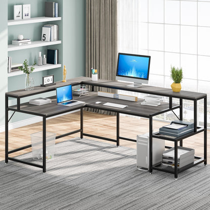 L Shaped Desk with Monitor Shelf, Reversible Corner Computer Desk for Office Home 69