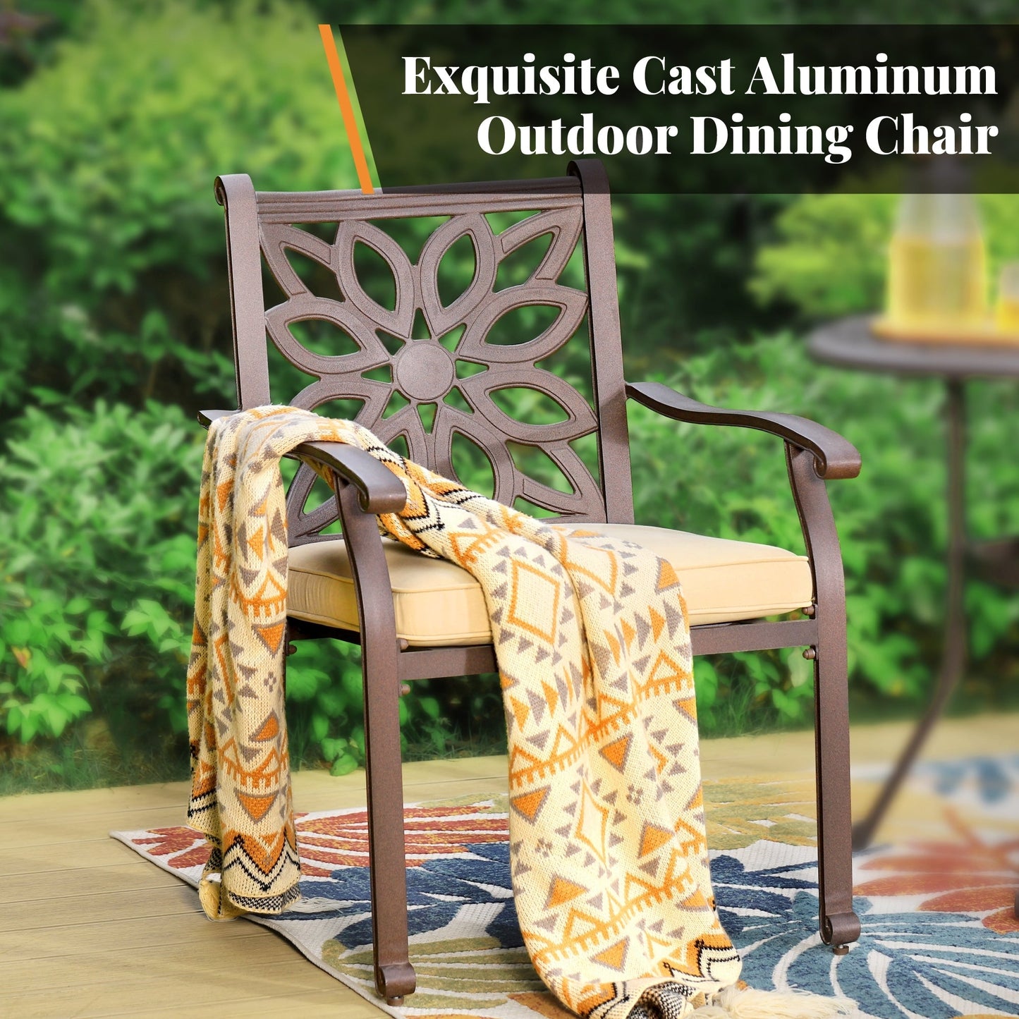 MAISON ARTS Cast Aluminum Dining Chairs/Patio Dining Set with Round Dining Table & 6 Cast Aluminum Patio Chairs