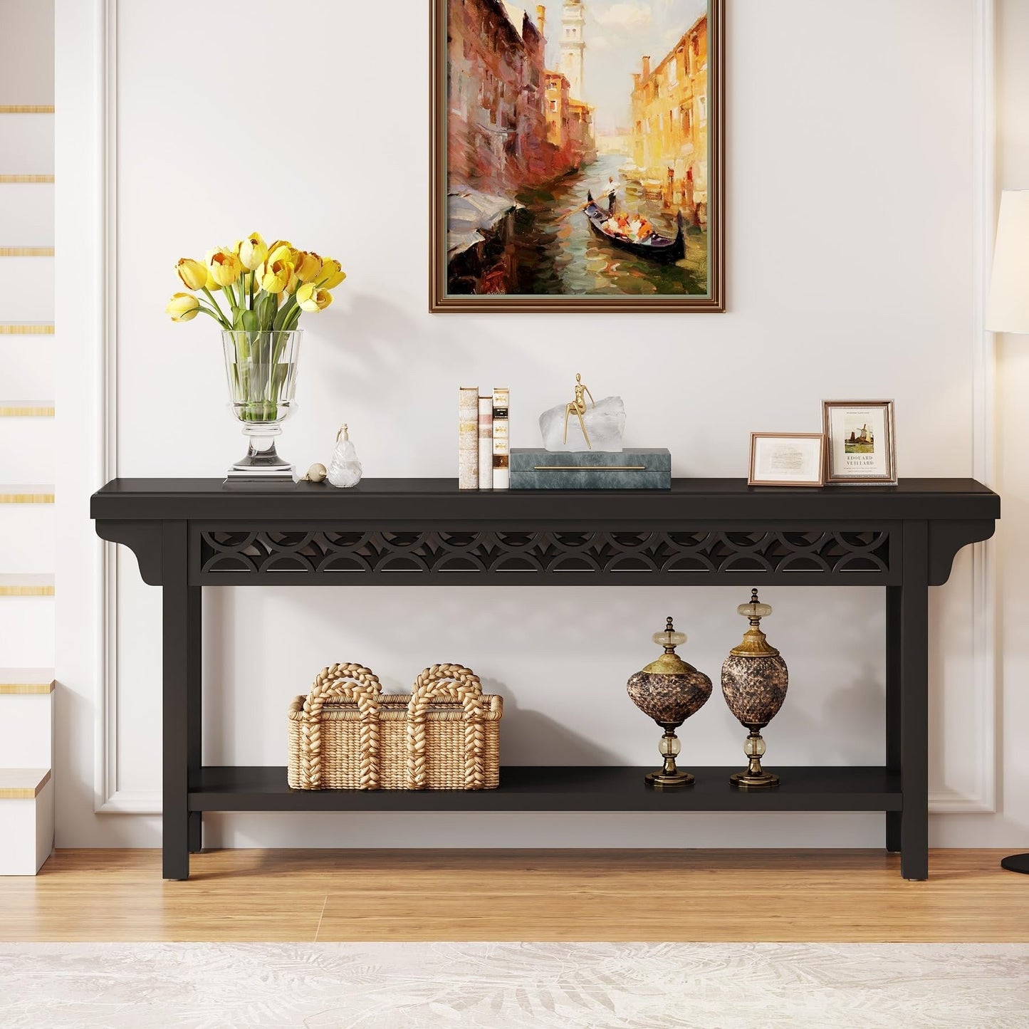 70.8 Inch Farmhouse Solid Wood Long Console Table Sofa Table