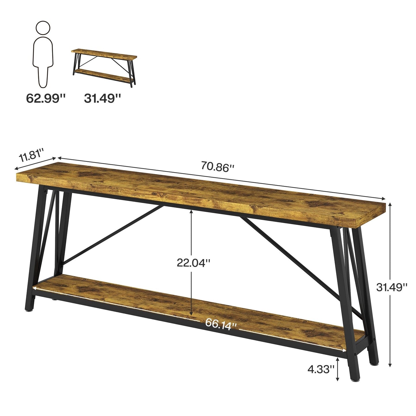 70.9 Inch Extra Long Sofa Table, Industrial Entry Console Table