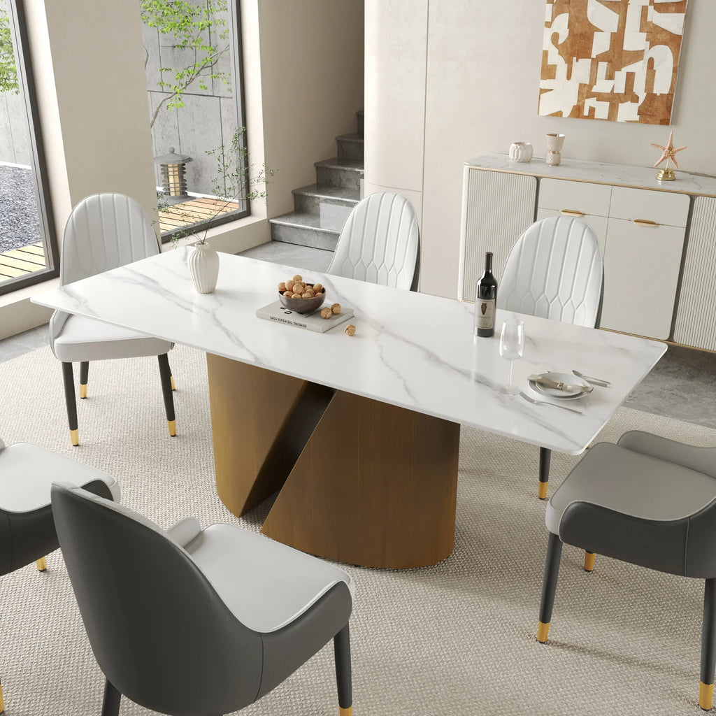 Table de salle à manger Marbella en pierre frittée | Rectangulaire 71 blanc brillant à bords droits