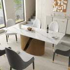 Table de salle à manger Marbella en pierre frittée | Rectangulaire 71 blanc brillant à bords droits