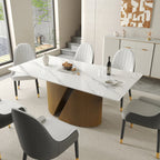 Table de salle à manger Marbella en pierre frittée | Rectangulaire 71 blanc brillant à bords droits