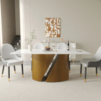 Table de salle à manger Marbella en pierre frittée | Rectangulaire 71 blanc brillant à bords droits