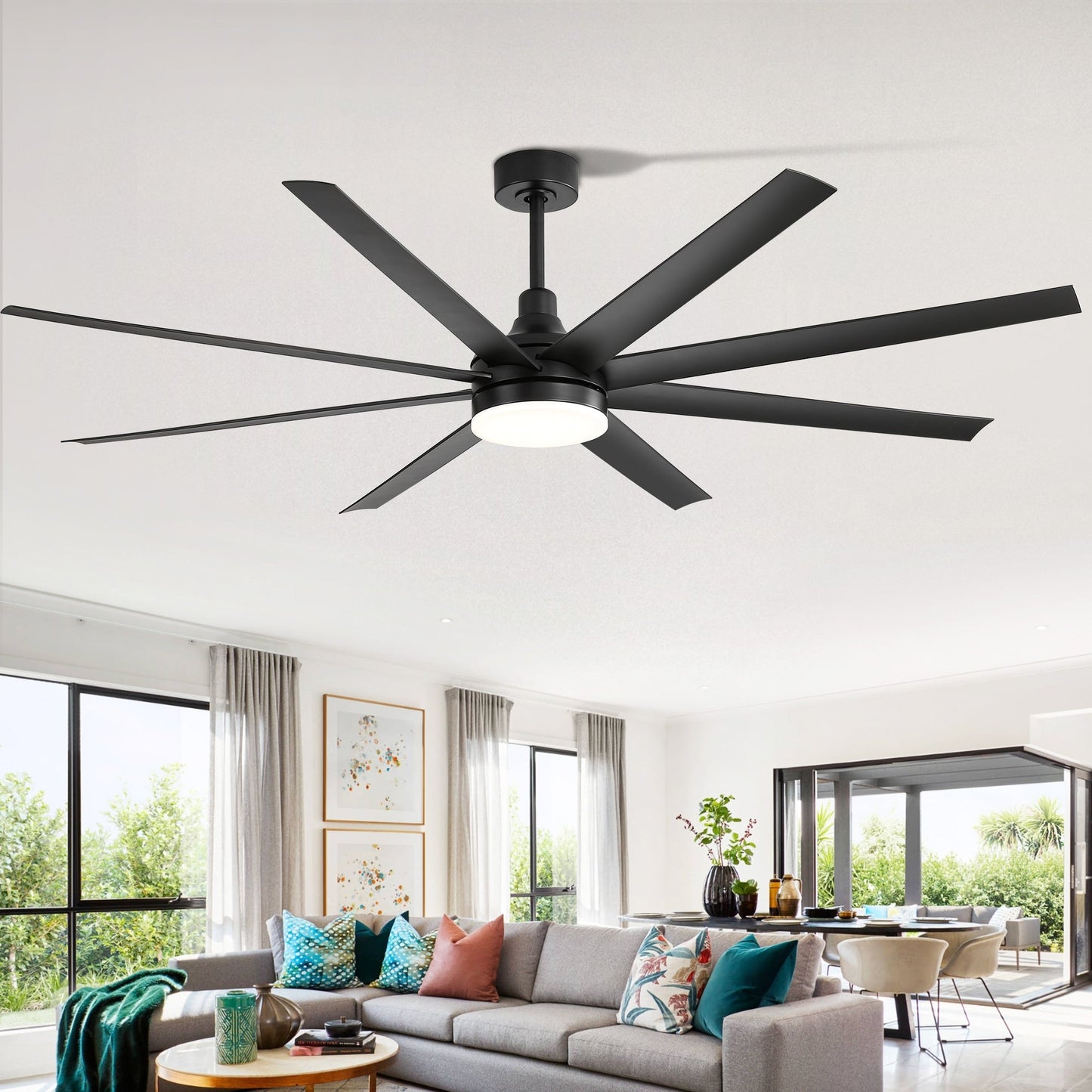 72 Large Ceiling Fans with LED Light Remote Control-8 Blade - 72 Inch