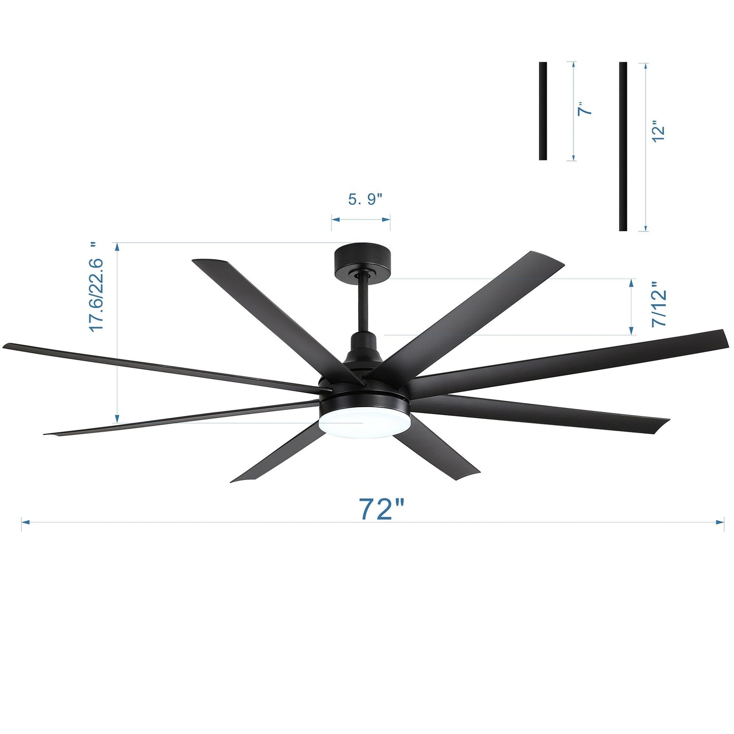 72 Large Ceiling Fans with LED Light Remote Control-8 Blade - 72 Inch