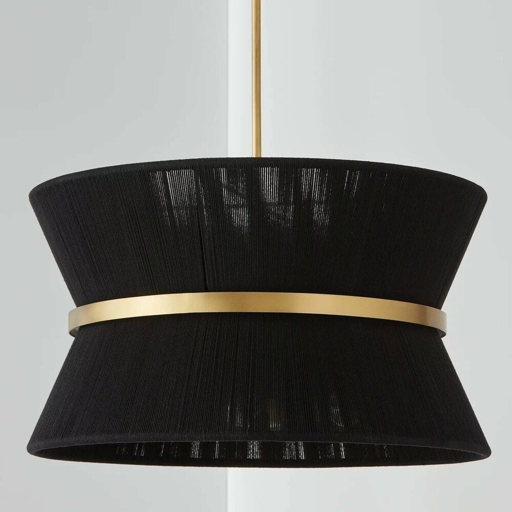 8-Light Modern Boho Large Drum Chandelier 24 inch Fabric Hourglass Hand-woven Chandelier in Gold/ Black for Dining/ Living Room