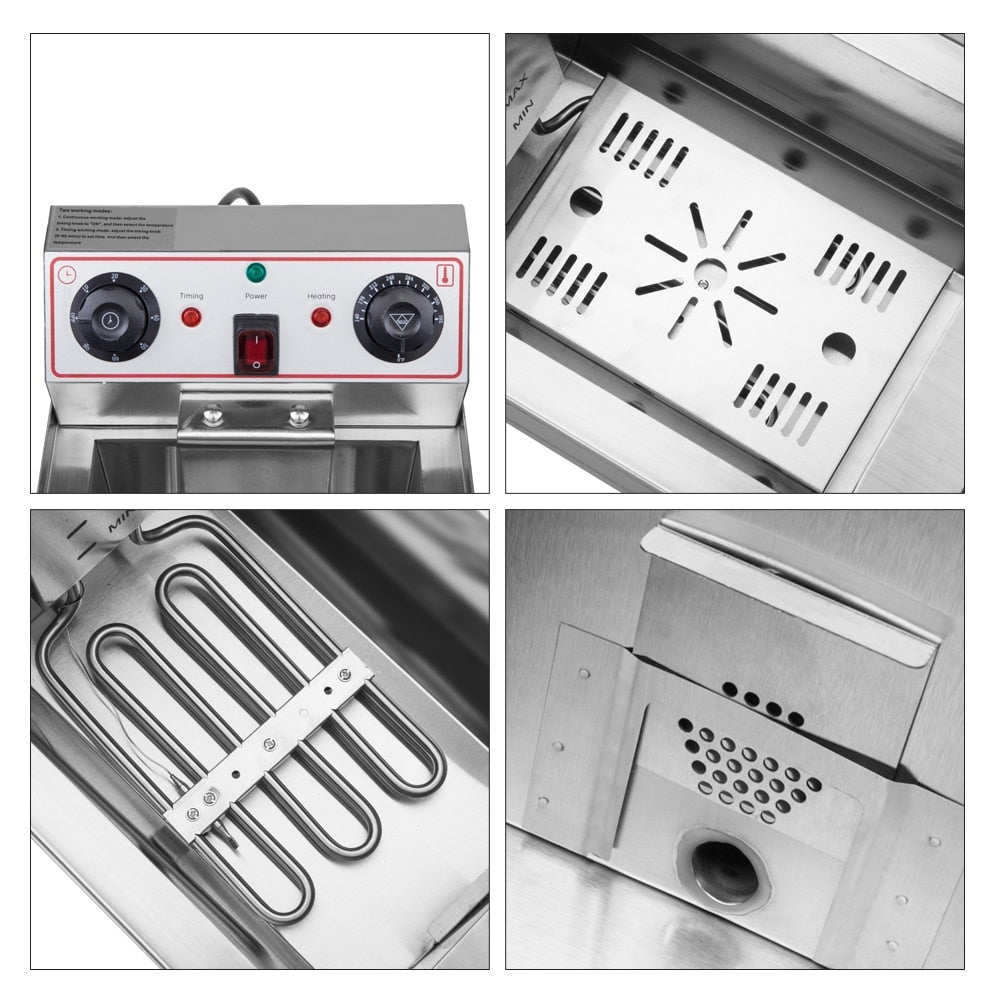 8.5QT Stainless Steel Faucet Single Tank Deep Fryer 1700W Max with Large Handle