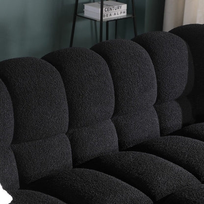 84.3 Luxurious Large Boucle Sofa 3 Seater Marshmallow Upholstered Sofa with 2pc Square Accent Pillows and Square Arm