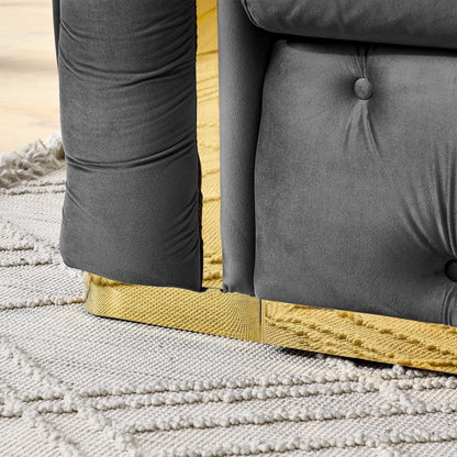 90.6 Velvet 3-Seater Sofa with 2 Pillows High-Density Cushions, Gold Accents, and Pillows