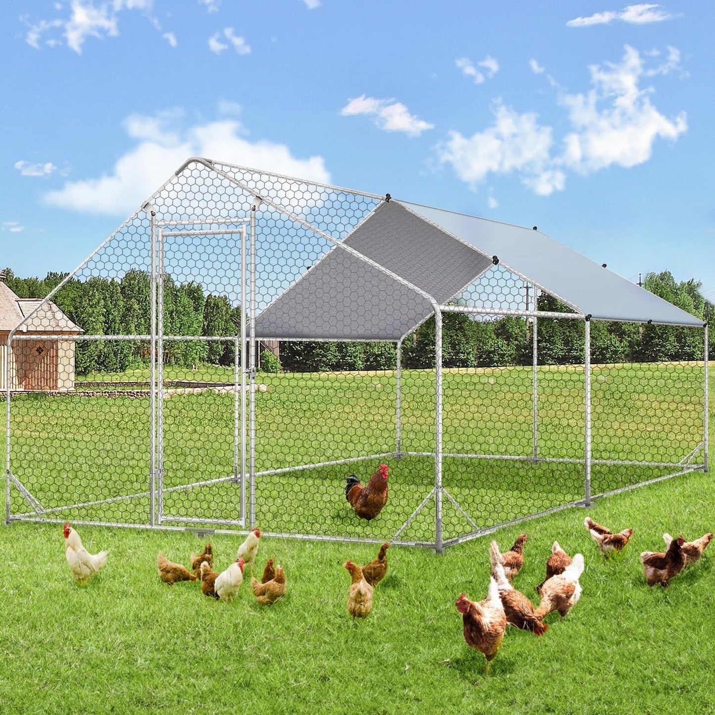 AECOJOY Large Metal Chicken Coop Run Walk-in Metal Chicken Cage