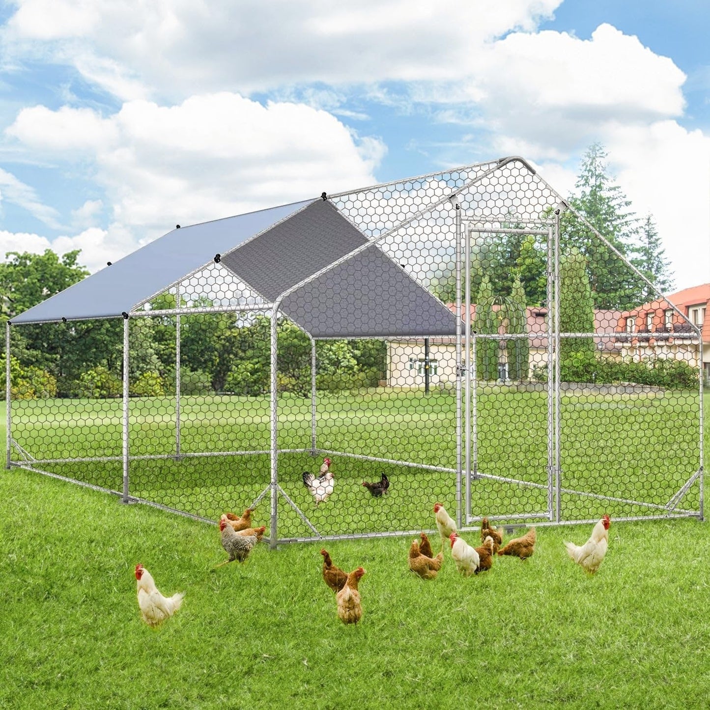 AECOJOY Large Metal Chicken Coop Run Walk-in Metal Chicken Cage